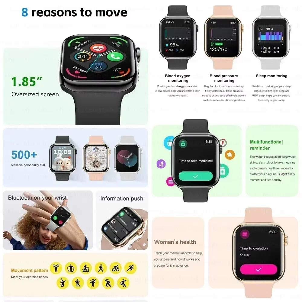 Nova Mart GPS Smart Watch Series 10 with music, NFC, Bluetooth call features, displaying a sleek digital watch face.