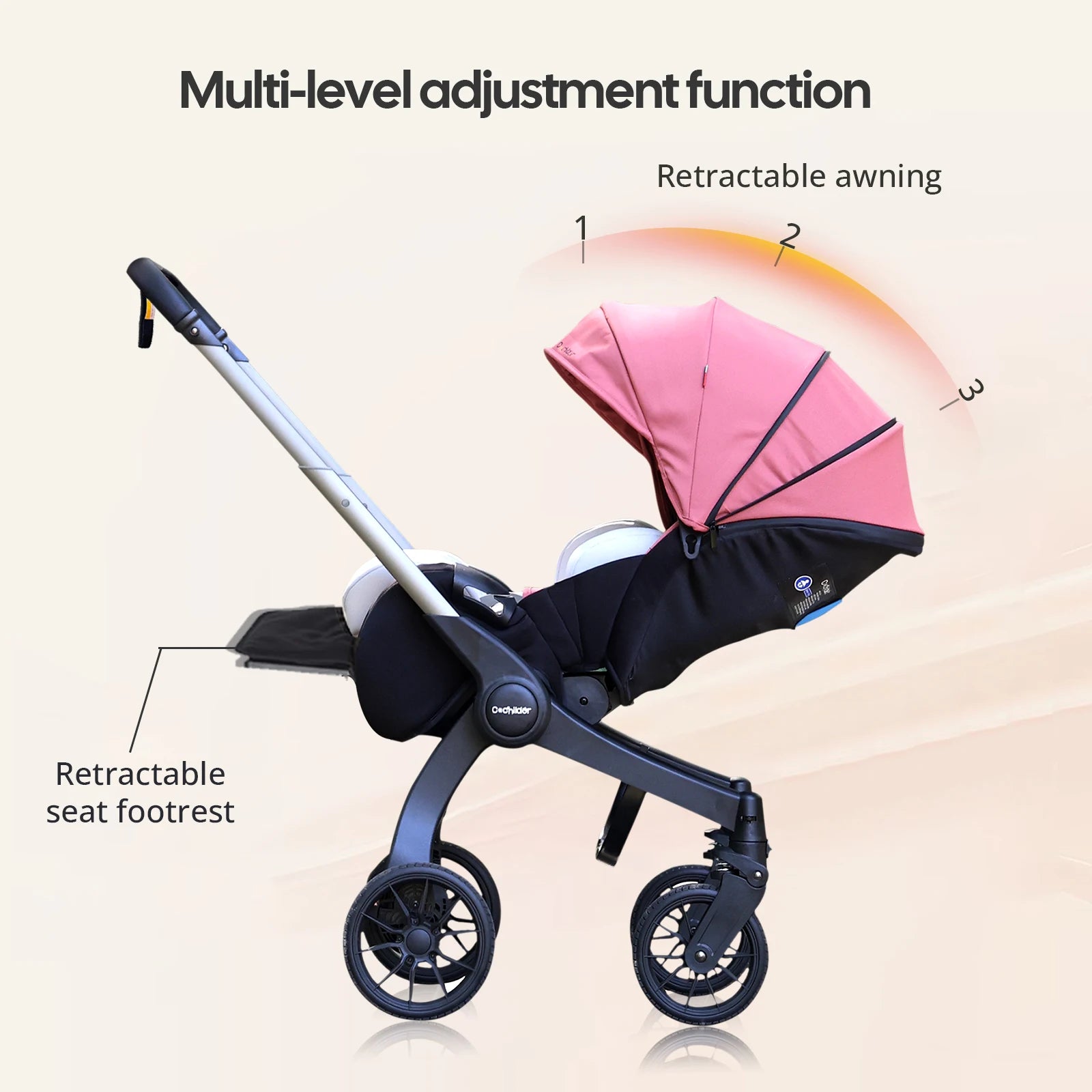 Multi-functional baby stroller with adjustable backrest