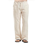 Men's cotton linen pants by Nova Mart with elastic waist, lightweight summer trousers, breathable and comfortable for warm weather.