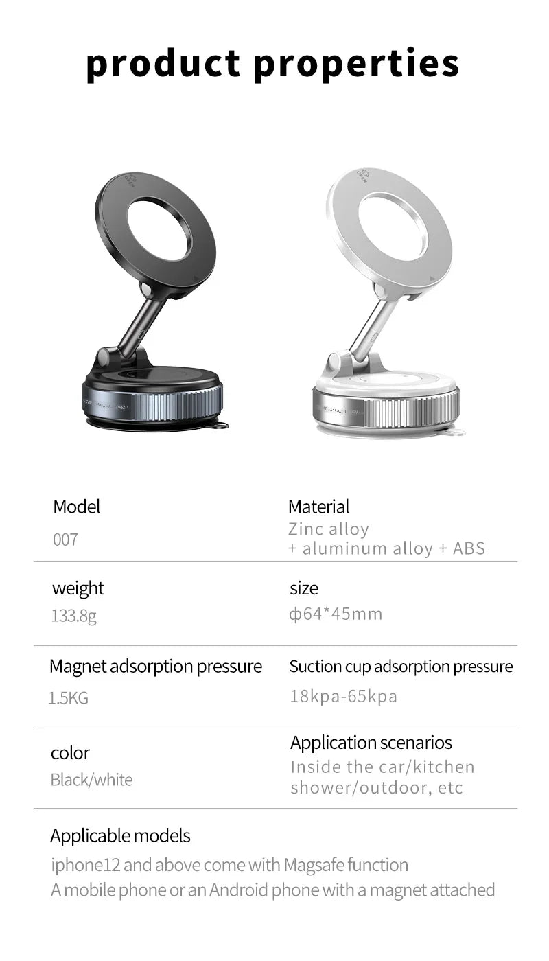 Rotating Folding Magnetic Phone Holder Vacuum Suction Mag Stand for Car Navigation Gym Kitchen - Universal GPS Streaming Bracket - Image 17