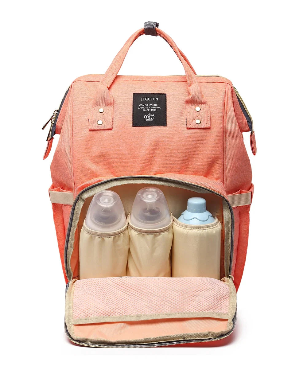 Large capacity Lequeen mummy diaper bag backpack from Nova Mart with multiple compartments for travel and baby essentials.