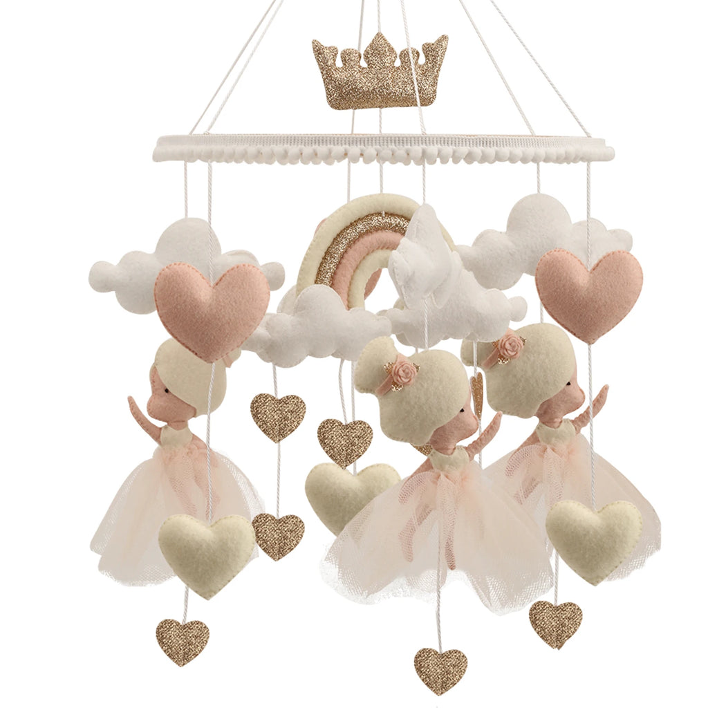 Nova Mart ballerina baby crib mobile with princess design, featuring soft plush figures for newborn nursery decoration.