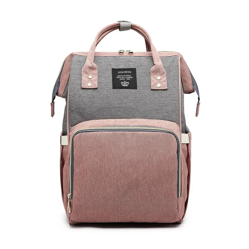 Large capacity Lequeen mummy diaper bag backpack by Nova Mart with multiple compartments for travel and baby essentials.
