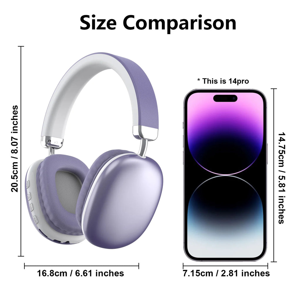 Purple Nova Mart wireless Bluetooth over-ear headphones with HiFi sound, built-in mic, and memory card slot.