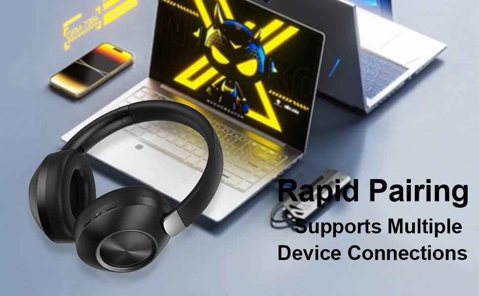 Wireless Bluetooth headset by Nova Mart with ANC, stereo sound, sports and gaming earphones, 60-hour playback in sleek design.