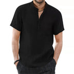 Men's breathable cotton linen short sleeve T-shirt in solid color, casual summer wear by Nova Mart.