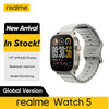 Realme Watch 5 smart watch with 1.97-inch AMOLED display, GPS, and IP68 water resistance.