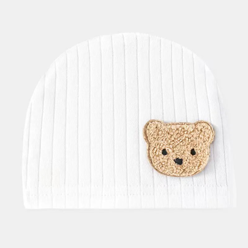 Nova Mart 100% cotton newborn baby romper with cartoon bear design and matching hat, soft and comfortable baby clothing.