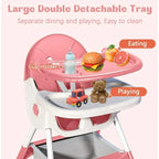 Foldable Nova Mart 4-in-1 baby high chair with 7 adjustable heights and toy rack, showing a modern baby furniture design