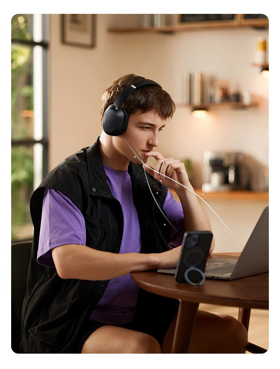 UGREEN Max5c ANC headphones with LDAC Hi-Res audio and 75-hour battery, shown in black over-ear design with ear cushions.
