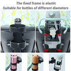 Universal baby stroller cup holder by Nova Mart holding a water bottle and drink, attached to a stroller for easy access.