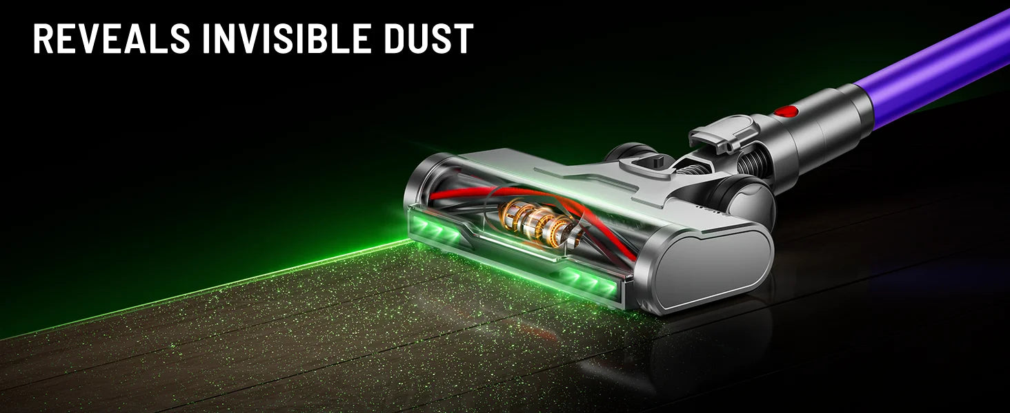 Nova Mart VAKERR X15 Pro cordless vacuum cleaner with 65Kpa suction, 650W power, and 70-minute runtime, shown in use.