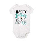 Baby boy short sleeve birthday romper by Nova Mart featuring "Happy Birthday Daddy" print, perfect for summer celebrations.