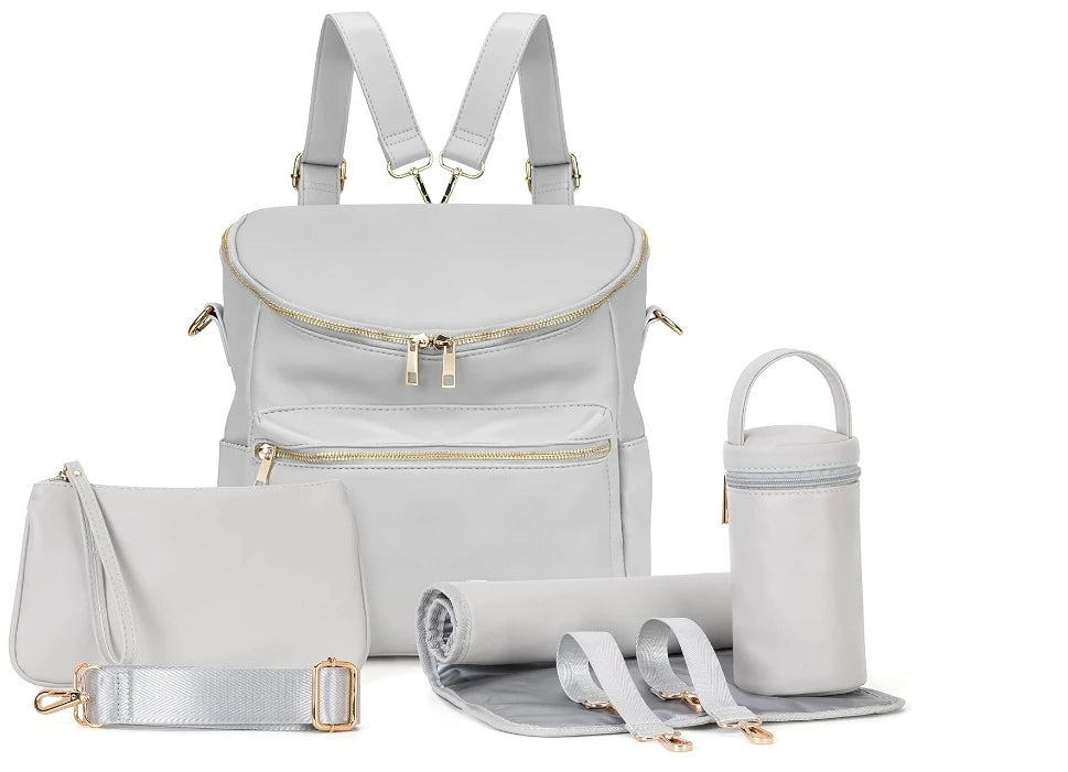 Nova Mart PU leather diaper backpack with changing pad and insulated pockets, stylish and functional for moms.