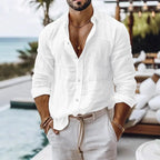Men's cotton linen shirt by Nova Mart, breathable summer beach style, shown in light fabric, casual men's fashion outfit