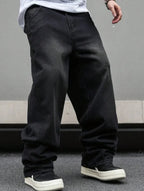 Men's micro flared wide leg jeans by Nova Mart, loose straight pleated denim pants with a relaxed fit and stylish design.