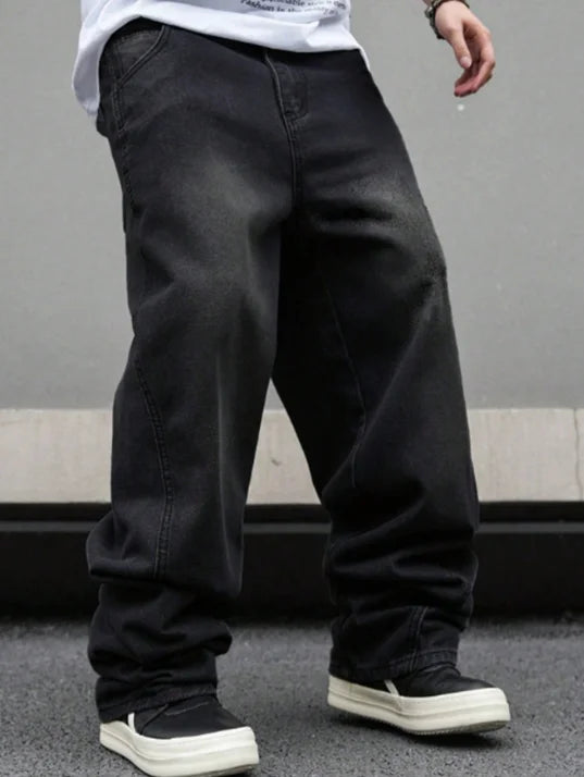 Men's micro flared wide leg jeans by Nova Mart, loose straight pleated denim pants with a relaxed fit and stylish design.