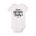 Baby boy's short sleeve birthday bodysuit by Nova Mart with "Happy Birthday Daddy" print, summer romper for infants.