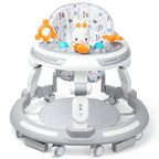 Nova Mart 4-in-1 safety baby walker with music, lights, and toy panel, featuring adjustable height and a sturdy frame.