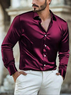 Men's solid satin casual long sleeve shirt by Nova Mart, smooth fabric, tailored fit, in a versatile color.