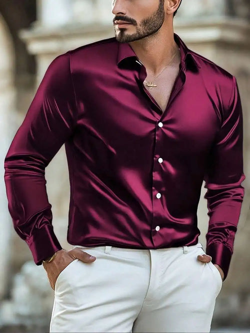 Men's Solid Satin Casual Shirt – Long
