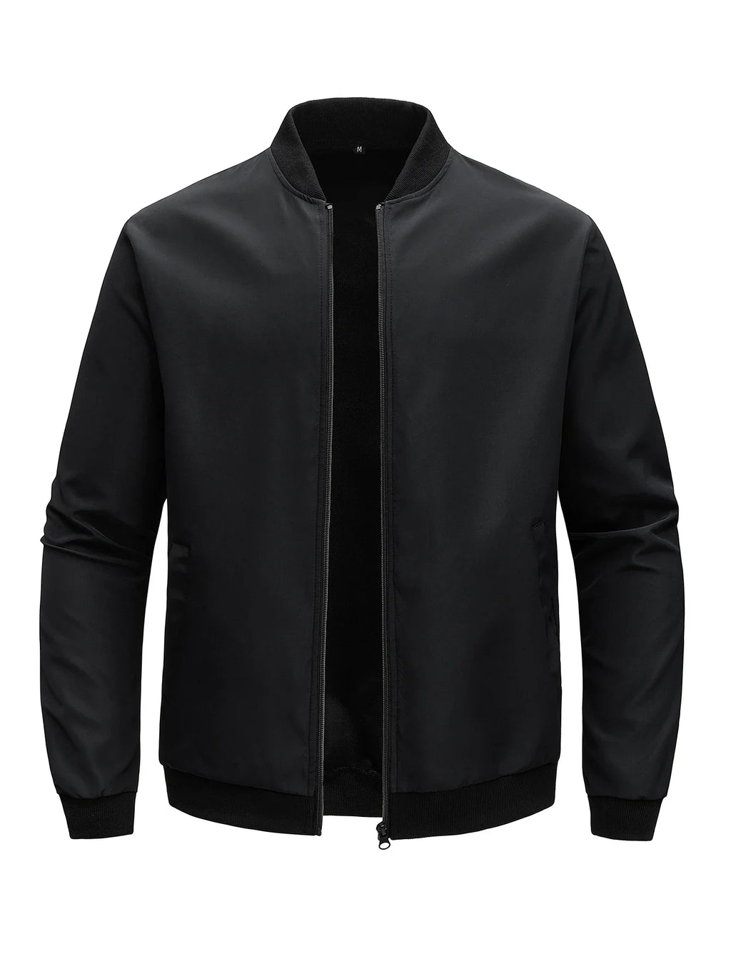Men's loose fit solid color jacket with baseball collar by Nova Mart, shown in a casual style image.