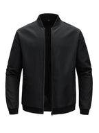 Men's loose fit solid color jacket with baseball collar by Nova Mart, shown in a casual style image.