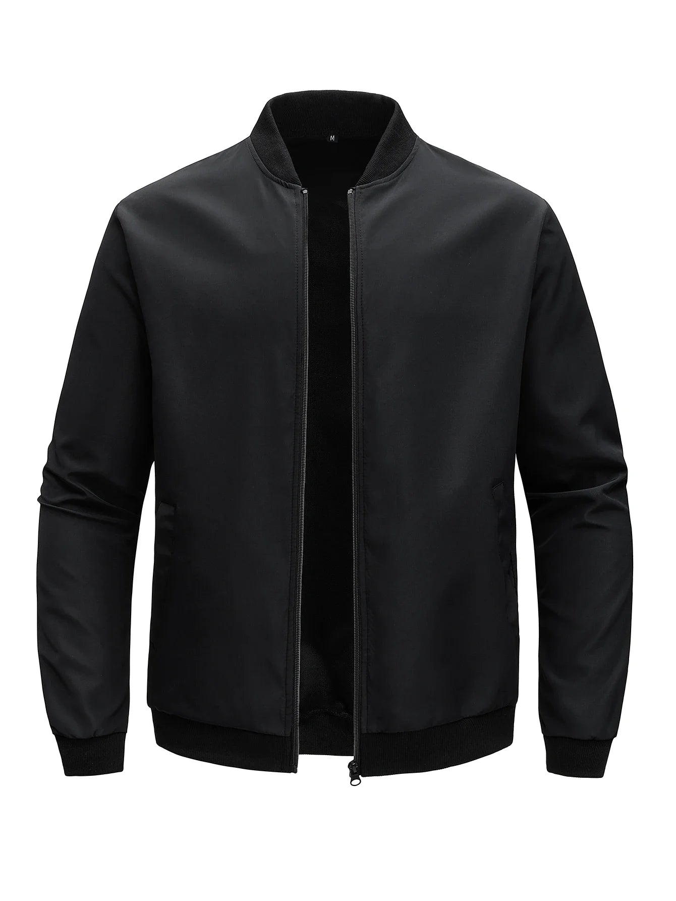 Men's loose fit solid color jacket with baseball collar by Nova Mart, shown in a casual style image.