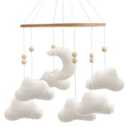 Nova Mart Boucle Clouds & Moon Baby Mobile featuring soft felt clouds and moon for neutral nursery decor and baby toy.