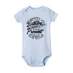 Happy Birthday Daddy baby bodysuit, short sleeve summer romper from Nova Mart featuring cheerful birthday-themed print for infants.