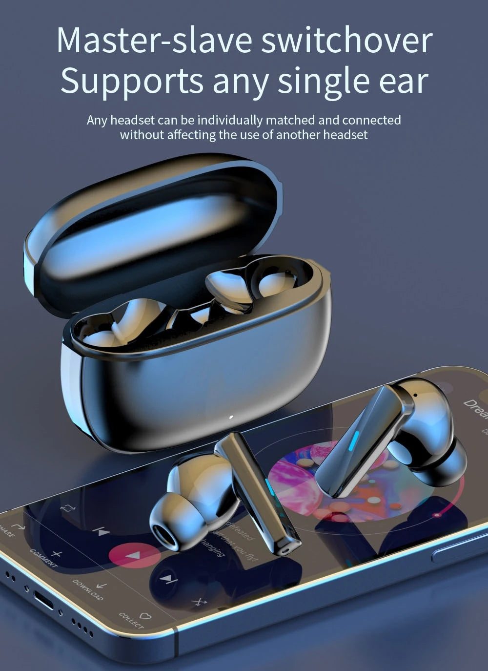 Nova Mart TWS ANC earbuds with HiFi stereo sound, touch controls, and 30-hour battery life, shown in the image.