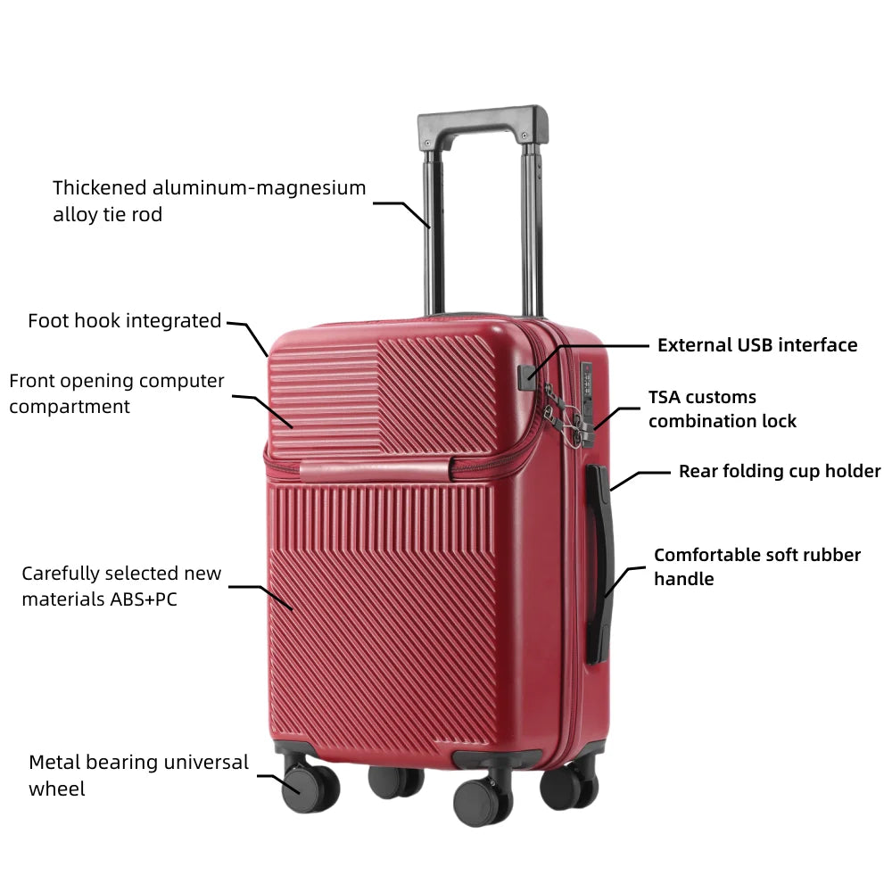 Nova Mart PC hardshell carry-on luggage with combination lock, durable travel bag with wheels and secure locking system.