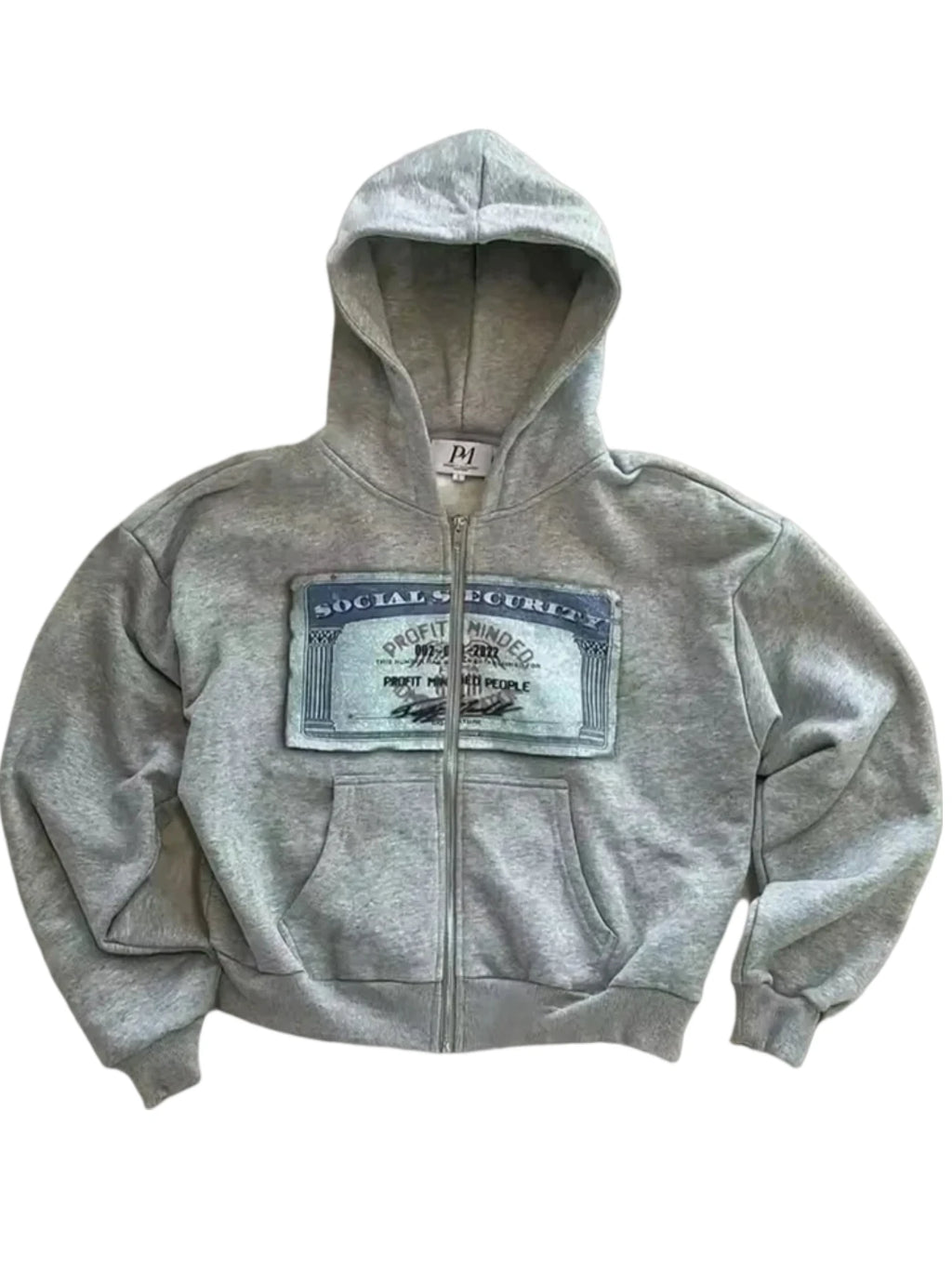 Men's vintage Y2K grey zip-up hoodie by Nova Mart, stylish streetwear with a hip-hop-inspired design and casual fit.