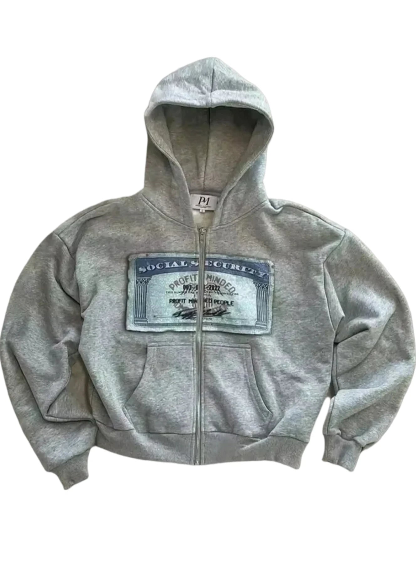 Men's vintage Y2K grey zip-up hoodie by Nova Mart, stylish streetwear with a hip-hop-inspired design and casual fit.