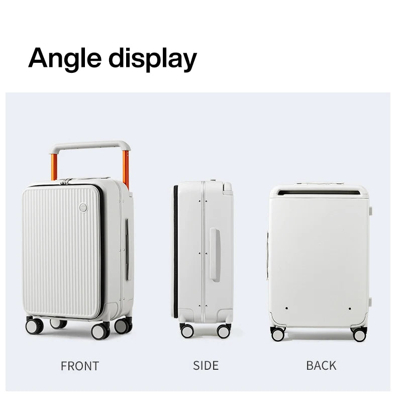 Nova Mart Mixi PC aluminum frame trolley case with laptop pocket, lightweight luggage with sturdy handle and secure zipper closure.