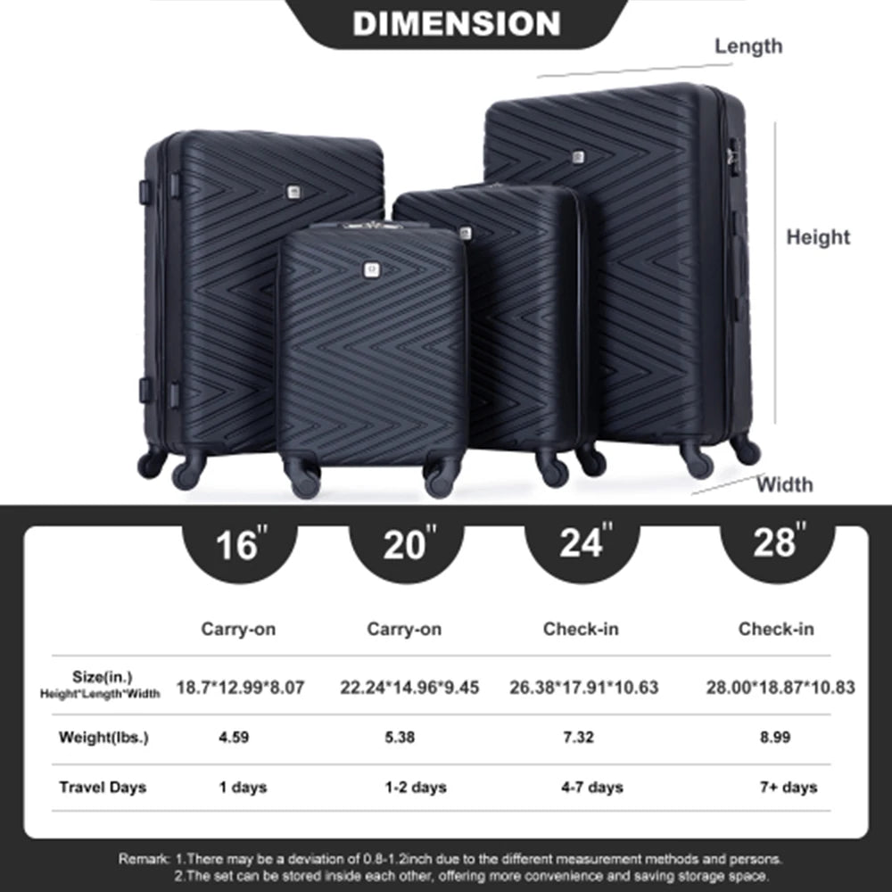 Travelhouse 4-piece ABS luggage set with TSA lock by Nova Mart, featuring durable suitcases in various sizes for travel convenience.