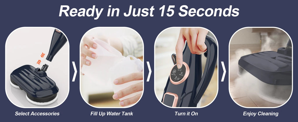 Nova Mart 10-in-1 steam mop cleaner with 1300W power and rotating pad for effective floor cleaning.