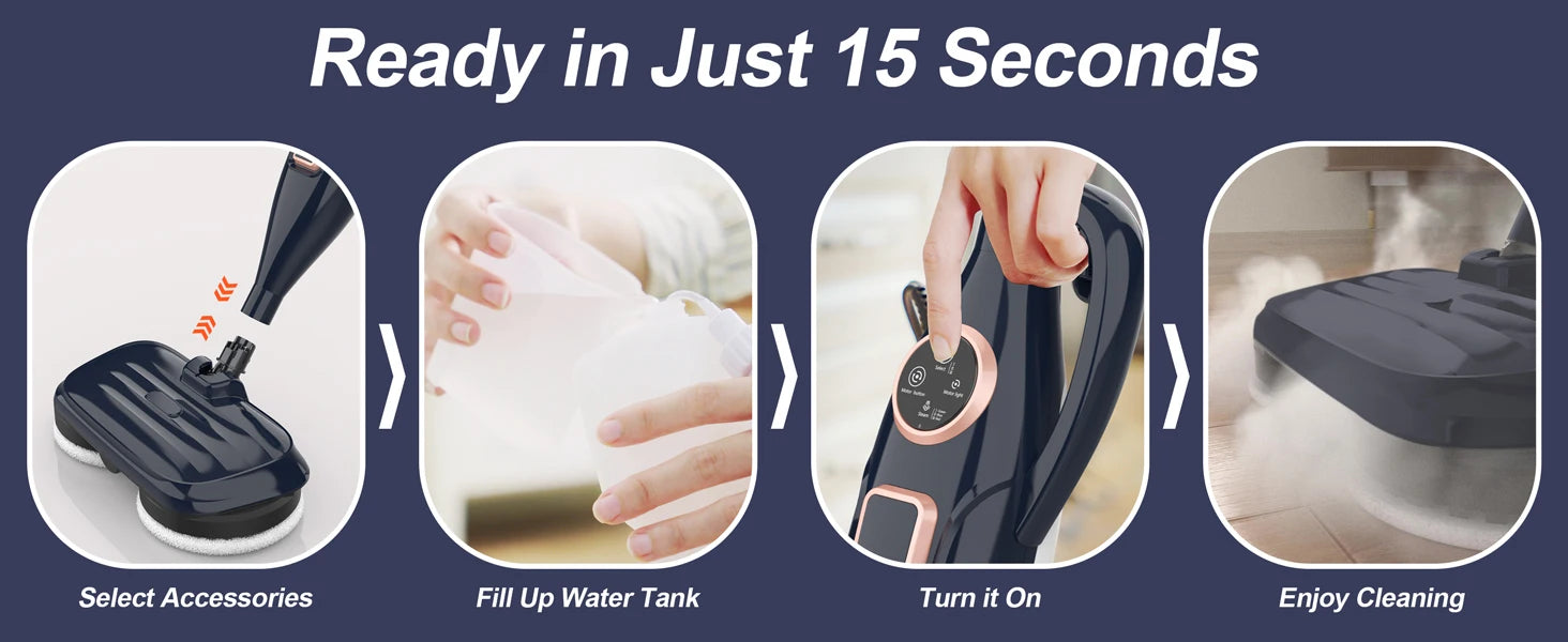 Nova Mart 10-in-1 steam mop cleaner with 1300W power and rotating pad for effective floor cleaning.