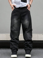 Men's Nova Mart micro flared wide leg jeans with loose straight fit and pleated denim design, showcasing stylish men's fashion.