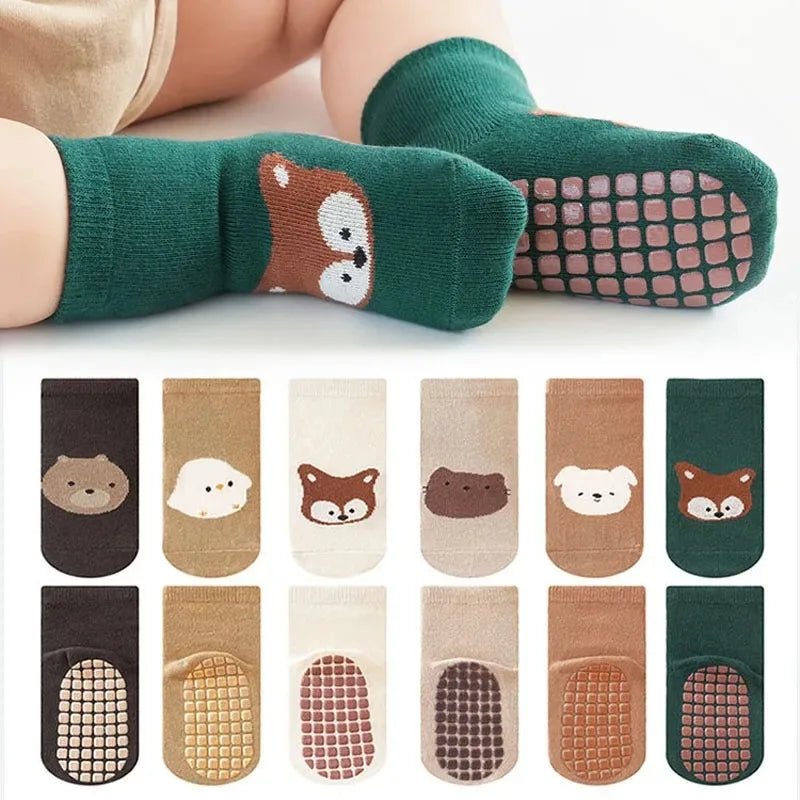 Homefish 6 Pairs Kids Non-Slip Socks – Cute Cartoon M L - Image 1