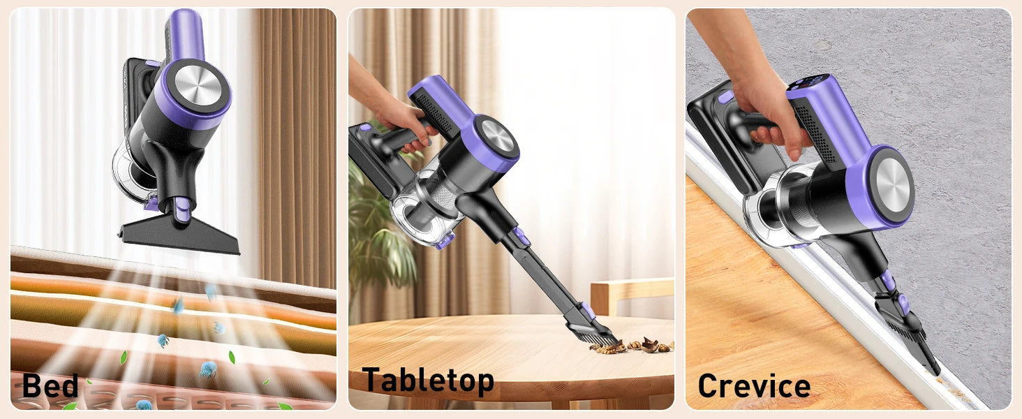 Nova Mart cordless vacuum cleaner with 500W power, LED screen, and 55Kpa suction for efficient home cleaning.