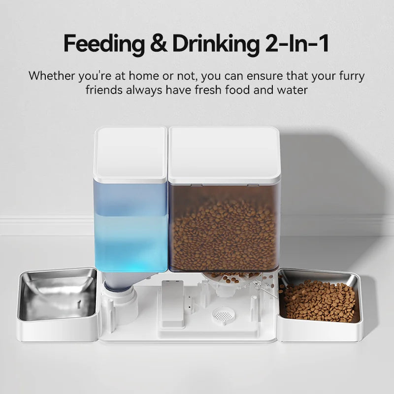 ROJECO 2In1 Automatic Pet Feeder Gravity Water Fountain 8.5L Button Version Auto Cat Kibble Dispenser with Water Refill Drinker - Image 2