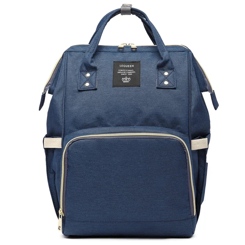 Large capacity Lequeen mummy diaper bag backpack by Nova Mart with multiple compartments for travel and baby essentials.