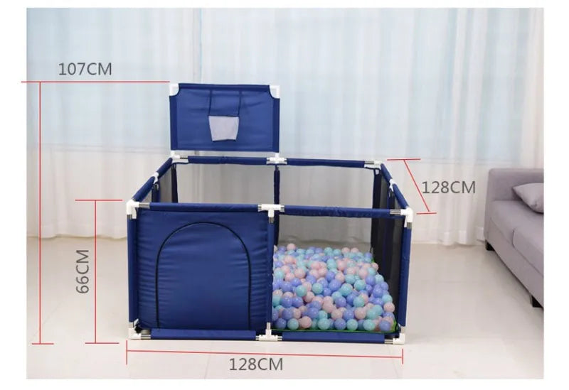 Baby playpen with steel pipes and ball box by Nova Mart, featuring a safe, spacious play area for infants and toddlers.