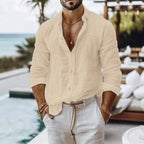 Men's cotton linen shirt by Nova Mart, breathable summer beach style, shown in a relaxed fit with lightweight fabric.
