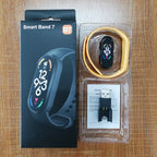 Nova Mart M7 Smart Band smartwatch displaying heart rate monitor and customizable fitness dial on a sleek digital screen.