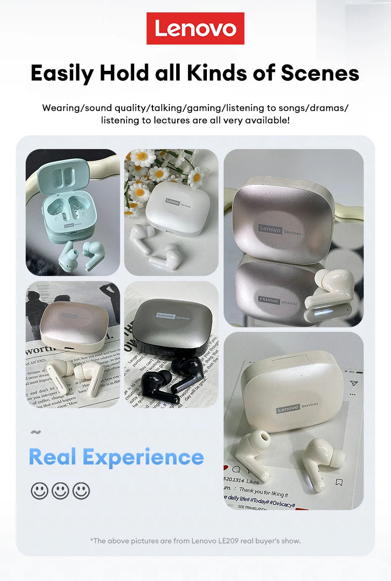 Lenovo LE209 ANC earbuds with 12mm drivers and 30-hour battery, wireless in-ear headphones with active noise cancellation.