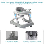 Foldable baby activity walker with feeding tray and music tray by Nova Mart, featuring colorful design and sturdy frame.