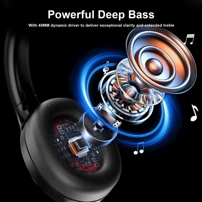 Wireless Bluetooth headset by Nova Mart with ANC, stereo sound, and 60-hour playback, designed for sports and gaming.