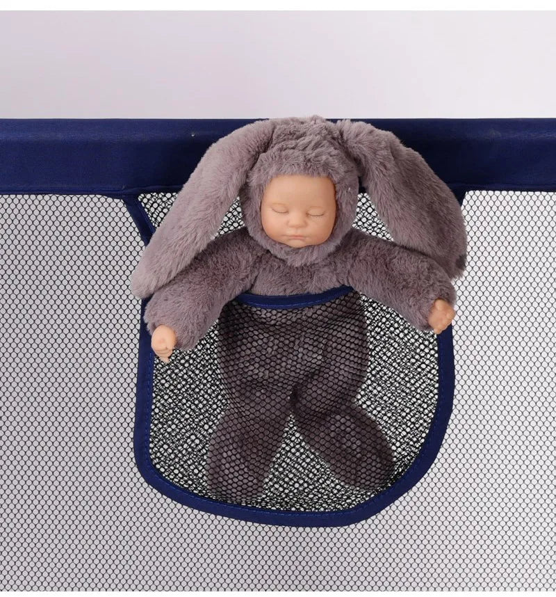 Baby playpen by Nova Mart with steel pipes and a ball box, featuring a colorful, safe play area for infants and toddlers.